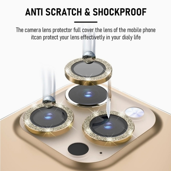 Camera lens tempered glass protector Glitter Gold for iPhone 13 Pro, 13 Pro Max - Picture 4 of 7